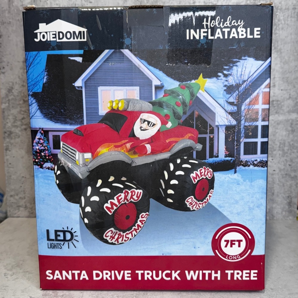 Christmas Inflatable 7 FT Santa Monster Truck LED Lighted Yard Decor JoieDomi